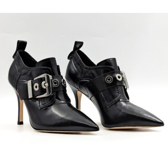 NEW LARROUDE BLACK STEWART LEATHER POINTED TOE BOOTIES BOOTS HEELS SZ 8.5 - Picture 5 of 10